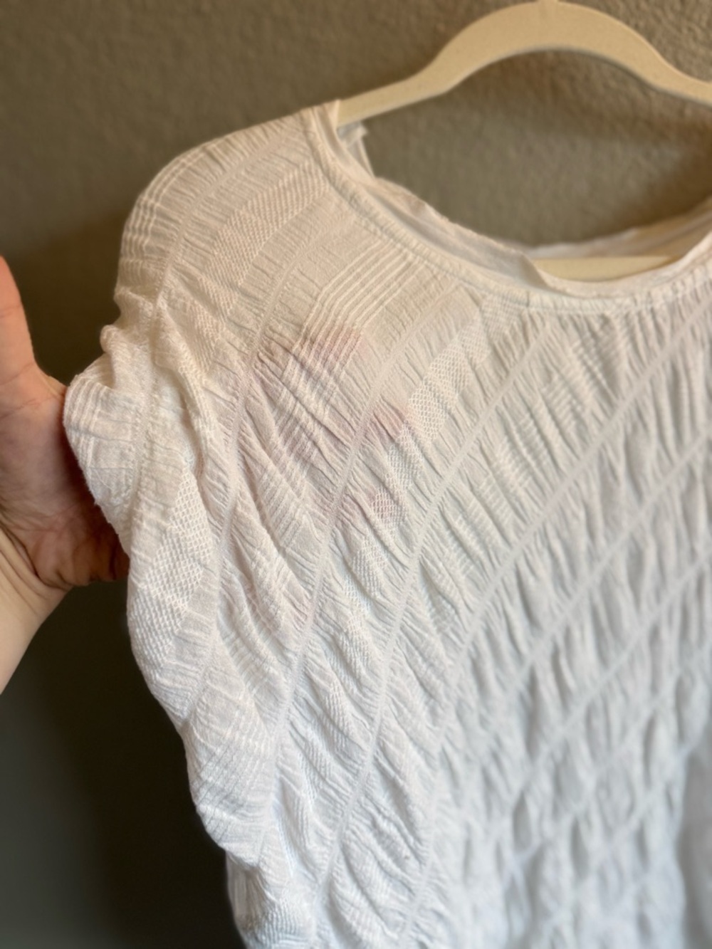 Sundance Women's XL White Textured Short Sleeve Asymmetrical Front Cotton Top - Picture 3 of 8